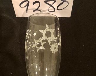 Lot 9280.  $33.00.  Pottery Barn holiday glasses - 11 champagne flutes.  This pattern is so festive - pefect for a toast to a better dang 2022!