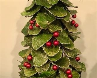 Lot 9284.  $115.00.  3 - Gorgeous, tabletop Christmas trees, accented in red and gold and in three different sizes ( 22"H x 9"W; 16"H x 7"W, and 11"H x 7"W).