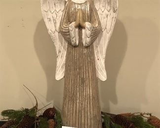 Lot 9285.  $50.00.   Add this beautiful angel in white, with natural colored accents to your holiday decor, she measures 25"T x 9.5"W x 6" , so pretty.  Included in this lot are 16 Christmas picks.  