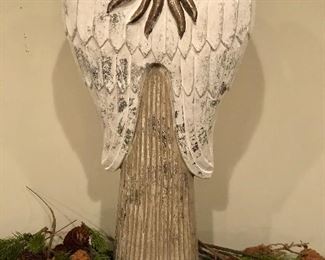 Lot 9285.  $50.00.   Add this beautiful angel in white, with natural colored accents to your holiday decor, she measures 25"T x 9.5"W x 6" , so pretty.  Included in this lot are 16 Christmas picks.  