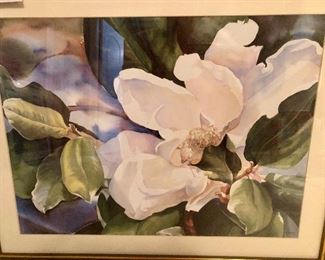 Lot 9295.   $125.00  Vernon Ward mid-century floral art.  32" W x 26" T outside measurement