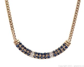 Spectacular Womans 18k Yellow Gold Over Sterling Diamond and Sapphire Necklace