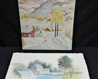 7 Outdoor Watercolor Paintings & 3 Mats