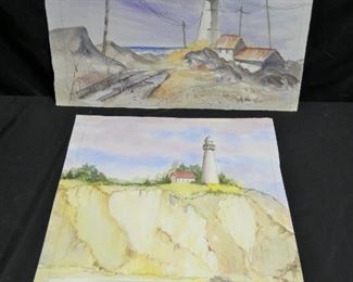 7 Outdoor Watercolor Paintings & 3 Mats