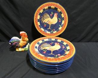 Rooster Plates & Napkin Holder