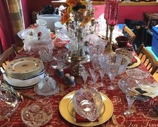 estate sale glass and candlesticks