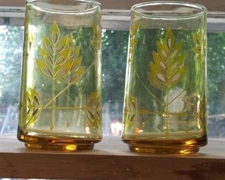 Amber Glass Tumblers Leaf Design