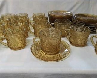 Anchor Hocking Soreno Amber Glass Cups and Saucers
