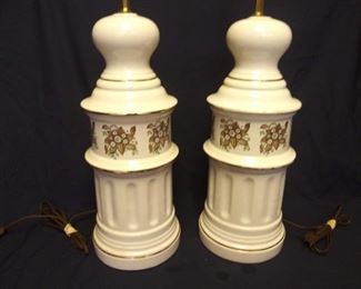 Pair Lamps Flower Design with gold trim
