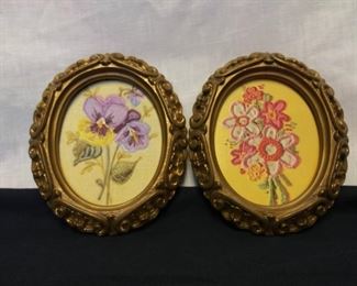 Pair Gold Frames with Flower Art