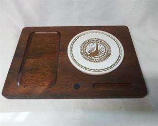 Wood Cheese Tray with Peacock Design