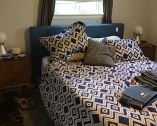 Queen bed with memory foam mattress and men shoes