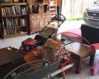 Books, dresser , holiday decorations