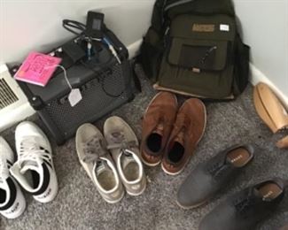 Guitar amp. Men’s shoes . Backpack