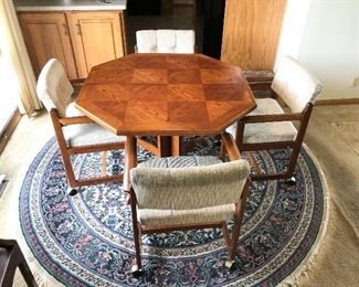 1 of 4 Mid Century Modern Octagon  Kitchen Table with 4 chairs (on rollers)