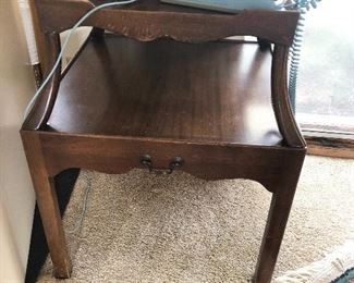1 of 2 Mid Century Modern 2 tier side table with pull out shelf