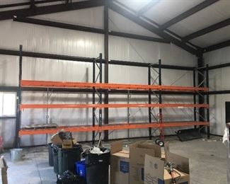 Barn Shelving is 16' High, 30' Wide and 4' deep with metal grate shelving. you will need to disassemble and remove. 