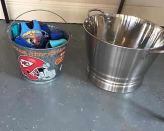 Chiefs beer bucket and larger beverage bucket