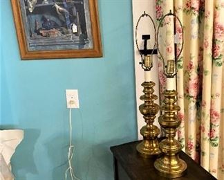 Brass Lamps SideTable and Artwork