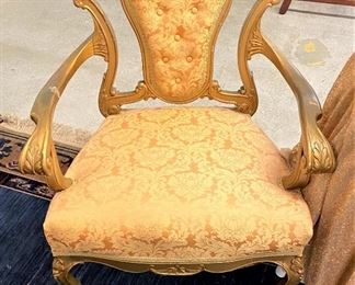 Gold Accented Upholstered Arm Chair