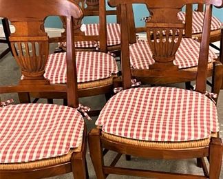Six Matching Woven Seat Chairs with Cushions