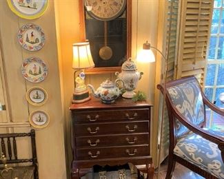 Antique Regulator Clock, Quimper, silver chest, coal scuttle