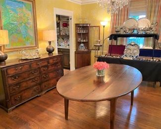 Primitive farm table, English sideboard, original oil