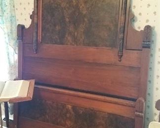 Another Walnut Victorian Bed with matching dresser and washstand. Notice  one of two dictionary stands also.