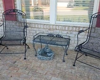 Wrought Iron platform spring  chairs and table