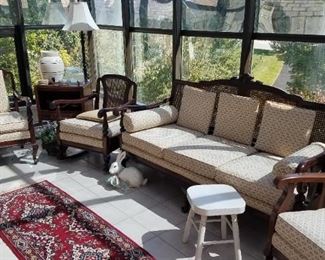 Cane back sofa, 2 rockers and 2 chairs