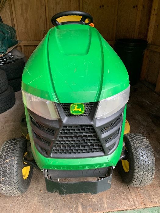 John Deere, 300X, well-maintained, with mulching set-up. 42” cut. Never rake again! 