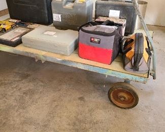 Large industrial wagon and select hand tools