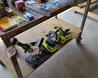 RYOBI power tool bundle, wheeled table