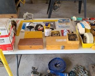 Jacks, sledgehammer, Forstner bits, drill bits