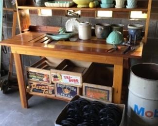 Vintage crates ~ pots~ vintage “Mobile” Drum~ garden edging.