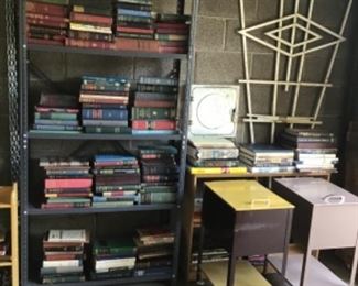 Old books ~dentist books and literature ~MCM metal file cabinets on wheels.