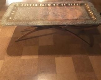 Mid Century large brass tray /coffee table spider legs with inlay
