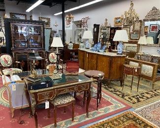 French writing desk with brass ormolu. 