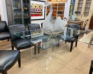 Karl Springer glass top dining table on lucite supports