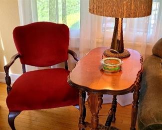 Vintage lamp, table, and chair