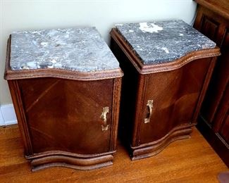 Pair of marble top nightstands 