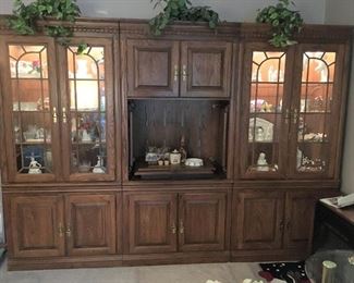 very large lighted wall unit (doors have been removed from middle section)