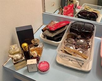 Vintage glasses and perfumes.