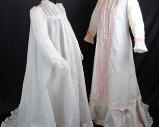 TWO COTTON TRAINED DRESSING BEDGOWNS, 1870 TO 1880s