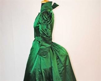 2 PIECE GREEN SILK SATIN VISITING DRESS, 1890s