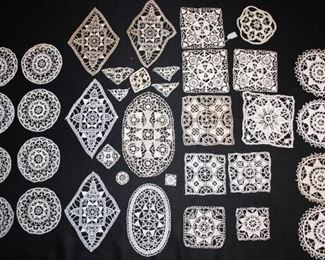 HANDMADE FRENCH NEEDLE LACE APPLIQUE LOT, 48 PIECES