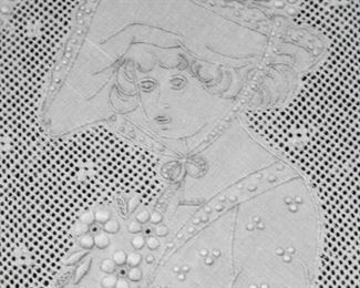 ANTIQUE EMBROIDERED APPENZEL FIGURAL TABLECLOTH