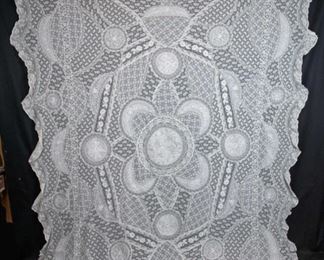 ANTIQUE FRENCH NORMANDY LACE BEDSPREAD, HAND STITCHED