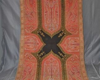 1850s PAISLEY SHAWL FINE KASHMIR EMBROIDERY, 135" LONG