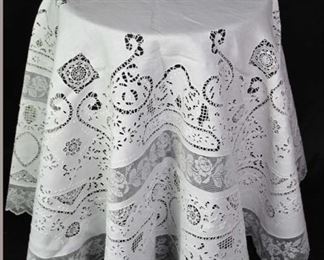 ITALIAN TABLECLOTH CUTWORK, RETICELLA LACE, 80" RND
